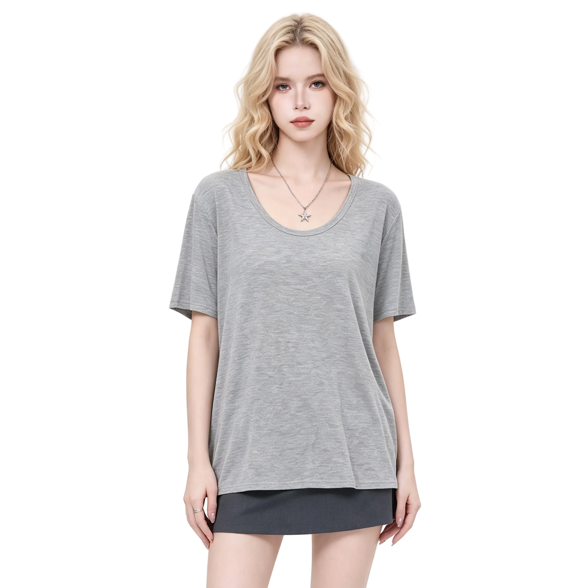 Women U Neck Short Sleeve T-Shirt Loose Basic Modal Tee Casual Solid Color Simple Summer Tops