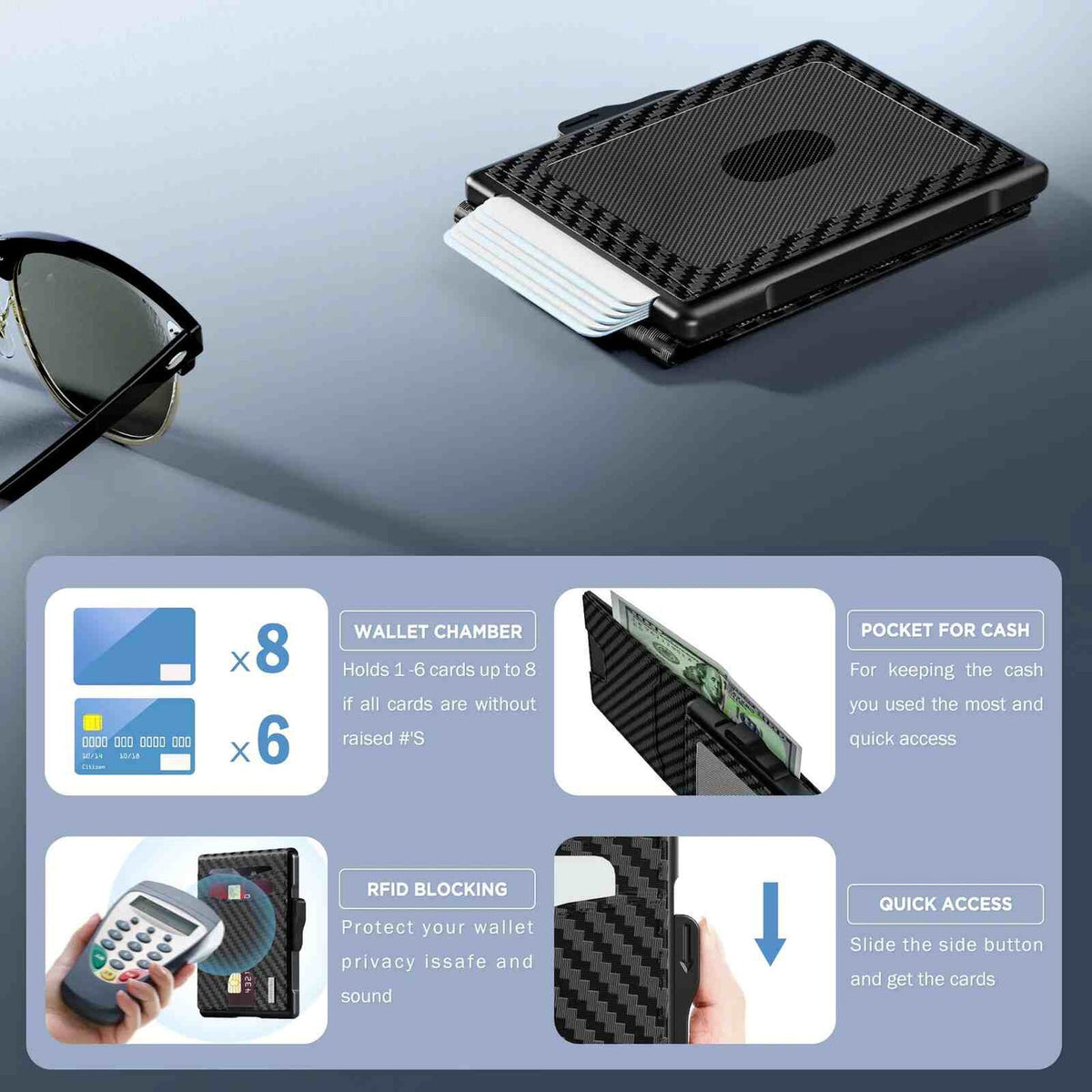 Avelora™ Smart RFID Blocking Metal Wallet | Instant Pop-Up Slim Card Holder ⚡