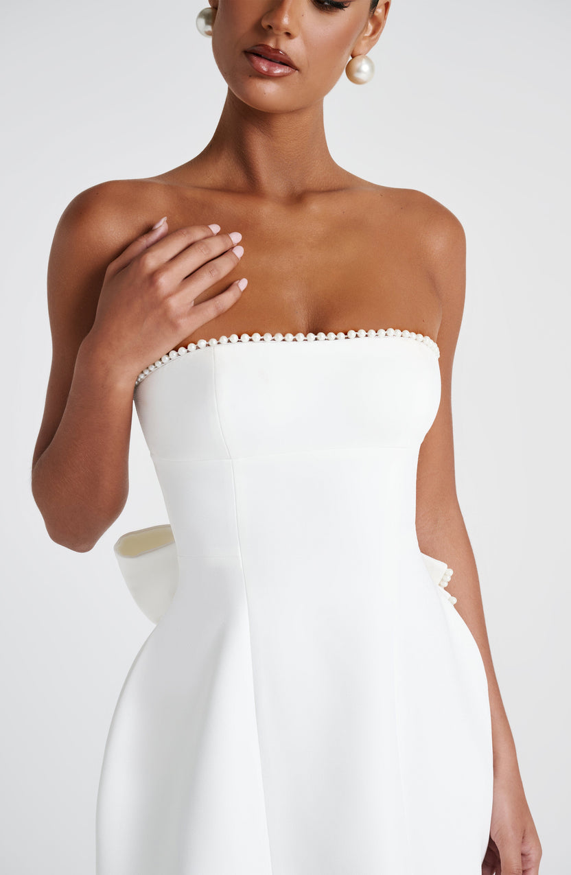 Pearl Bow Strapless A-Line Mini Dress